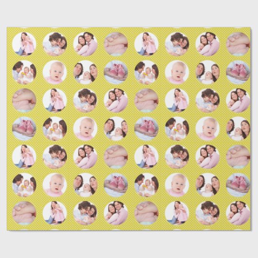 Aangepaste foto Collage Yellow Polka Dot Cadeaupapier (Vlak)