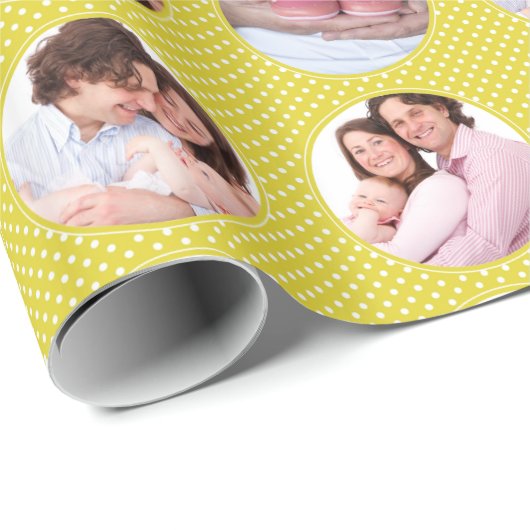 Aangepaste foto Collage Yellow Polka Dot Cadeaupapier (Rol Hoek)
