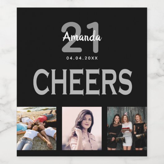 Aangepaste foto-collage zwarte kasten op feestdag wijn etiket (Enkel label)