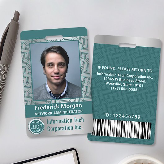 Aangepaste foto computer IT werknemer barcode logo Badge