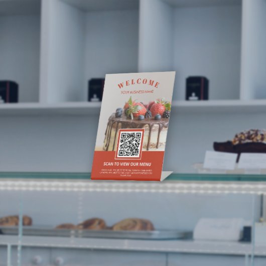 Aangepaste foto Contactloze QR-code Menu Bakkerij Reclamebord Met Voetstuk