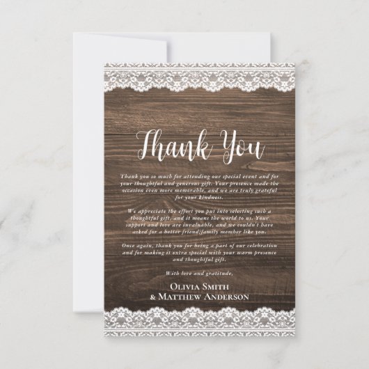 Aangepaste foto dank je wel rustieke witte kant bedankkaart (Voorkant)