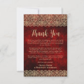 Aangepaste foto dank u rood goud rustieke kant bedankkaart (Voorkant)