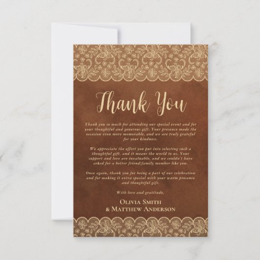 Aangepaste foto dank u rustieke gouden kant bedankkaart (Voorkant)