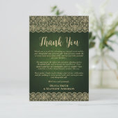 Aangepaste foto dank u rustieke groene gouden kant bedankkaart (Staand voorkant)
