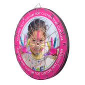 Aangepaste foto dartbord & tekst - ROZE rand (Voorkant Rechts)