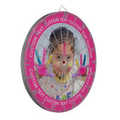 Aangepaste foto dartbord & tekst - ROZE rand (Voorkant Links)