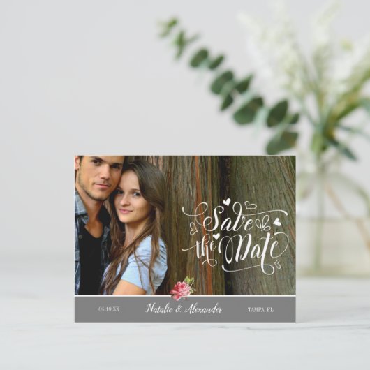 Aangepaste foto | Datum opslaan Aankondigingskaart (Staand voorkant)