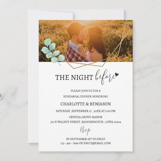 Aangepaste foto de avond voor repetitie diner kaart (Voorkant)