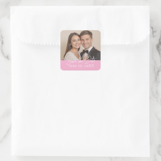 Aangepaste foto De datum opslaan Modern Script Vierkante Sticker (Tas)
