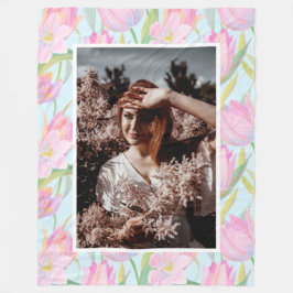Aangepaste foto delicate Waterverf roze tulp Fleece Deken