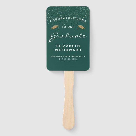 Aangepaste foto Donkergroen wit Afstuderen Handwaaier (Voorkant)