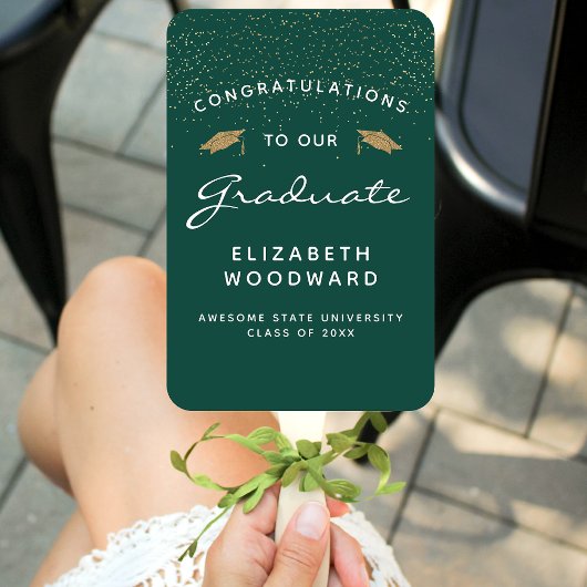 Aangepaste foto Donkergroen wit Afstuderen Handwaaier