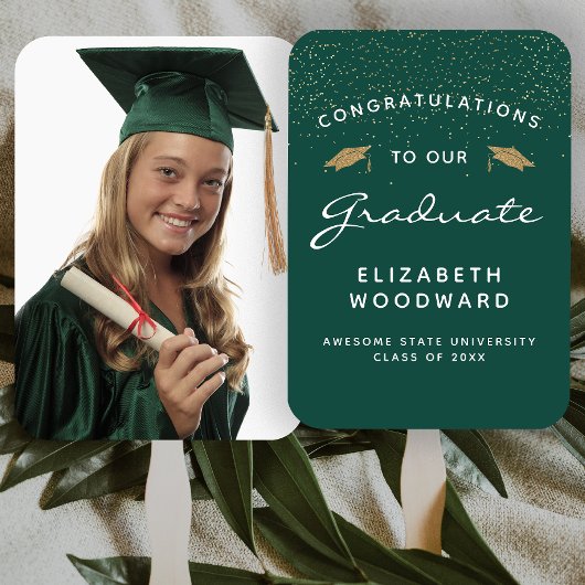 Aangepaste foto Donkergroen wit Afstuderen Handwaaier