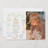 Aangepaste foto Doodle Party Animals 2e verjaardag Kaart (Voorkant)