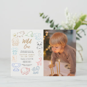 Aangepaste foto Doodle Party Dieren 1e verjaardag Kaart