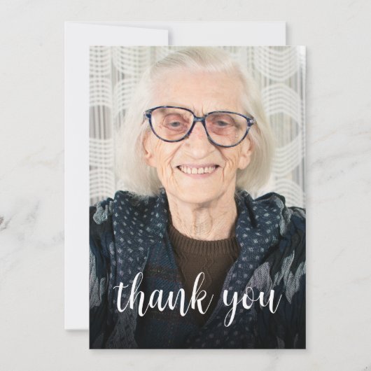 Aangepaste foto Dusty Blue 90th Verjaardagsfeestje Bedankkaart (Voorkant)