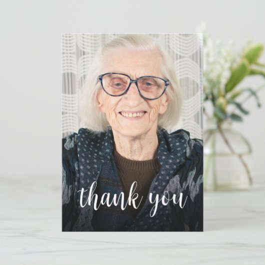 Aangepaste foto Dusty Blue 90th Verjaardagsfeestje Bedankkaart (Staand voorkant)