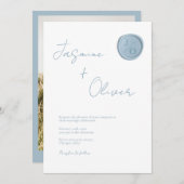 aangepaste foto dusty blue wax-zegel zomer bruilof kaart (Voorkant / Achterkant)