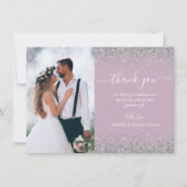 Aangepaste foto Dusty Lila Silver Glitter Wedding Bedankkaart (Voorkant)
