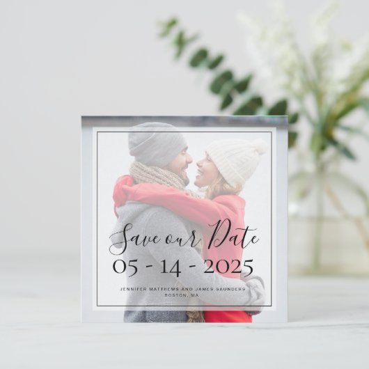 Aangepaste foto Eenvoudig Elegant Script De datum  Kaart (Staand voorkant)