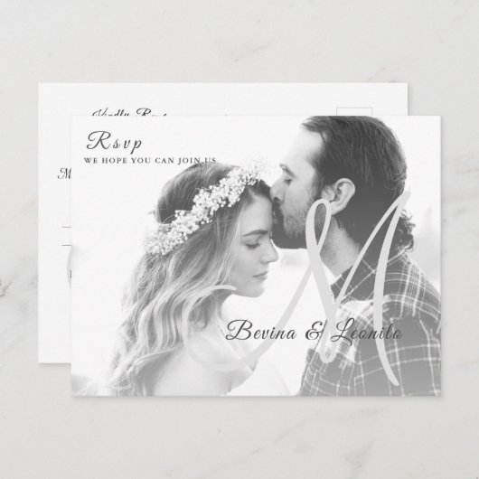 Aangepaste foto Eenvoudig elegant script huwelijk Briefkaart (Voorkant / Achterkant)