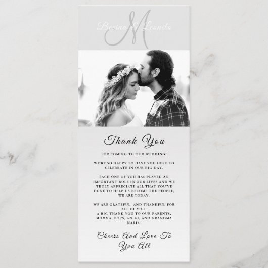 Aangepaste foto Eenvoudig elegant script moderne b Menu (Achterkant)