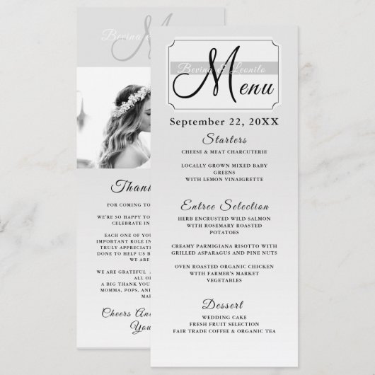 Aangepaste foto Eenvoudig elegant script moderne b Menu (Voorkant / Achterkant)