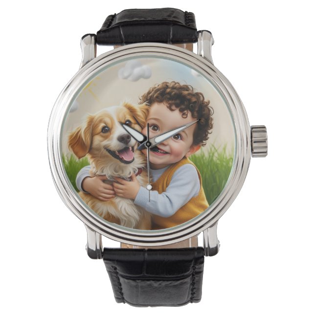 Aangepaste Foto Eenvoudig Gepersonaliseerd Hondenk Horloge (Voorkant)