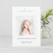 Aangepaste foto Eenvoudig modern script geboorteno Aankondiging (Staand voorkant)