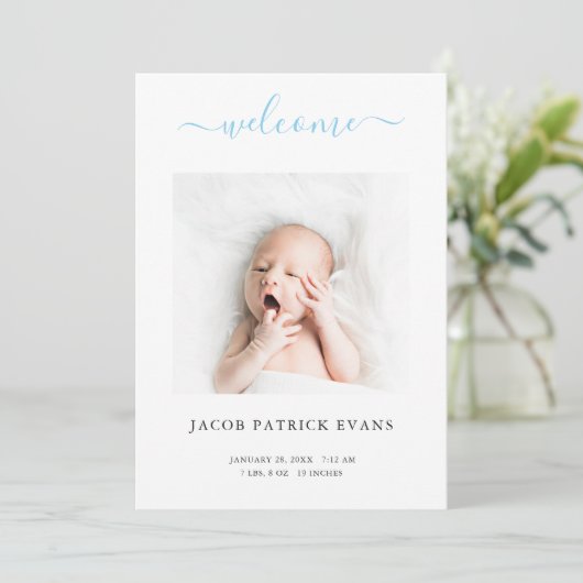Aangepaste foto Eenvoudig modern script geboorteno Aankondiging (Staand voorkant)