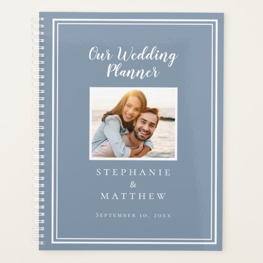 Aangepaste foto Eenvoudig Stusty Blue & White Wedd Planner (Voorkant)
