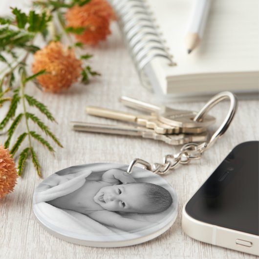 Aangepaste foto eenvoudig zwart-wit sleutelhanger (Voorkant Rechts)