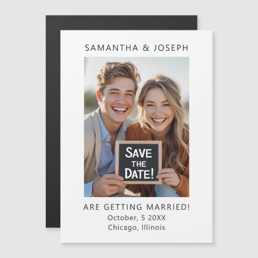 Aangepaste Foto Eenvoudige Moderne Huwelijk Save t Magnetische Uitnodiging (Voorkant / Achterkant)