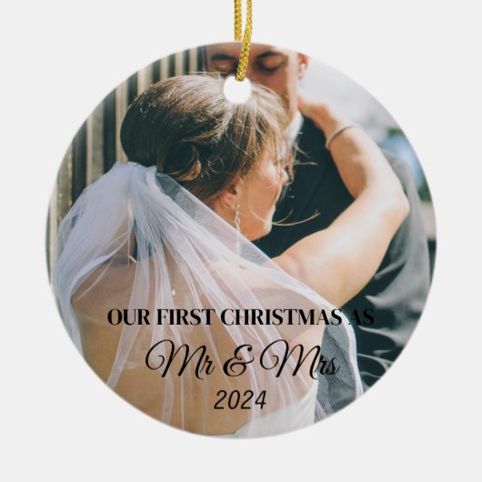 Aangepaste foto Eerste kerst als getrouwd Keramisch Ornament (Voorkant)