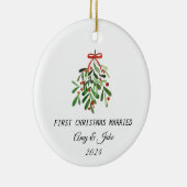 Aangepaste Foto eerste kerst getrouwd Keramisch Ornament (Rechts)