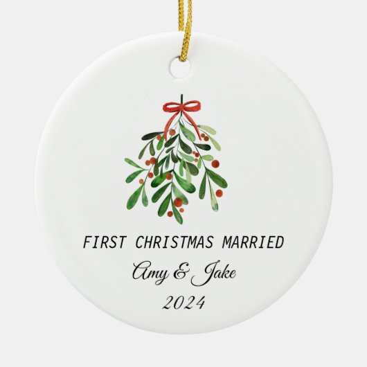 Aangepaste Foto eerste kerst getrouwd Keramisch Ornament (Voorkant)