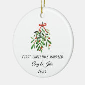 Aangepaste Foto eerste kerst getrouwd Keramisch Ornament (Links)