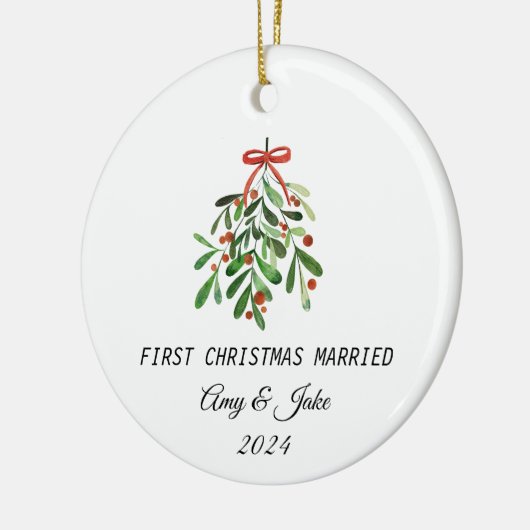 Aangepaste Foto eerste kerst getrouwd Keramisch Ornament (Links)