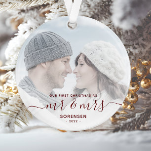 Aangepaste foto eerste kerst getrouwd rood schrift ornament