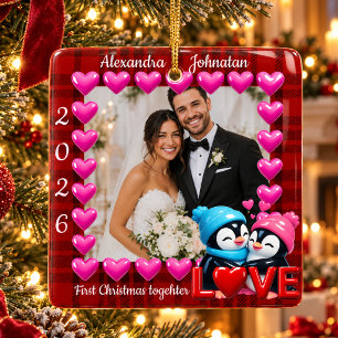 Aangepaste foto eerste kerst samen liefde keramisch ornament