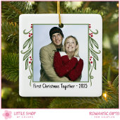Aangepaste foto Eerste kerst samen met mistletoe Keramisch Ornament