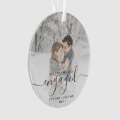 Aangepaste foto Eerste kerst verloofd Grijs Schrif Ornament (voorkant)
