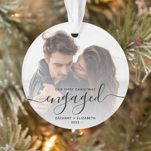 Aangepaste foto Eerste kerst verloofd Zwarte scrip Ornament (Boom)