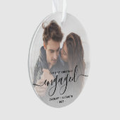 Aangepaste foto Eerste kerst verloofd Zwarte scrip Ornament (voorkant)