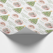 Aangepaste foto eerste kerstboom Roze hart Cadeaupapier (Hoek)