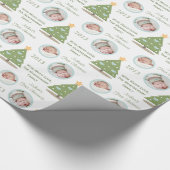 Aangepaste foto eerste kerstboomblauw hart cadeaupapier (Hoek)