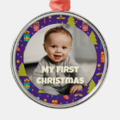 Aangepaste foto eerste kerstcadeaus voor dochter metalen ornament (Voorkant)