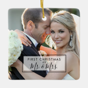 Aangepaste foto Eerste Kerstmis als Mr en Mrs. Keramisch Ornament