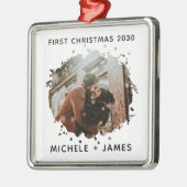 Aangepaste foto Eerste Kerstmis Metalen Ornament (Links)